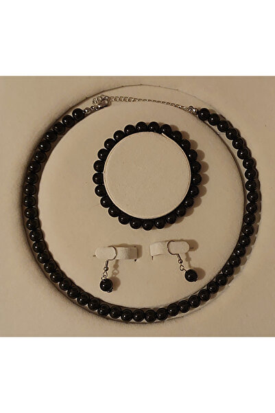 AYTENS TAKI Asil, Modern, Tarz Siyah İnci Boncuk Set Paslanmaz Çelik Zincir K...