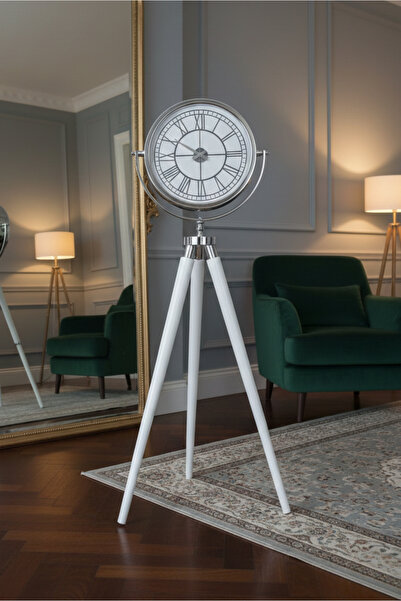 Lareshome Tripod Ayaklı Krom Beyaz Dekoratif Saat