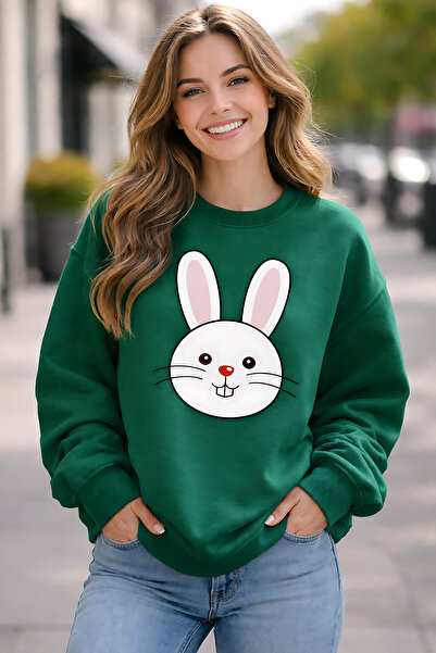 ArtYus Bumbac cu față de iepure croi relaxat guler rotund Unisex Swea tricou