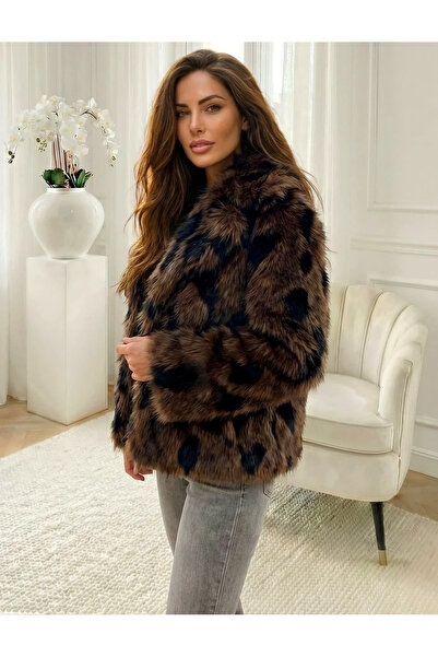 UniqueStore.ro Brown animal print faux fur jacket