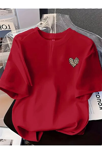 FUFLUNS TRIOC OVERSIZE CU Gâtul Bicicletă, Imprimat Mini Inimă Leopard