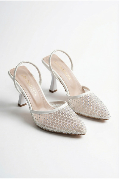 Les Chatelets Lumière De Soir Women's Stone Mesh 9cm Slingback Heeled Shoes