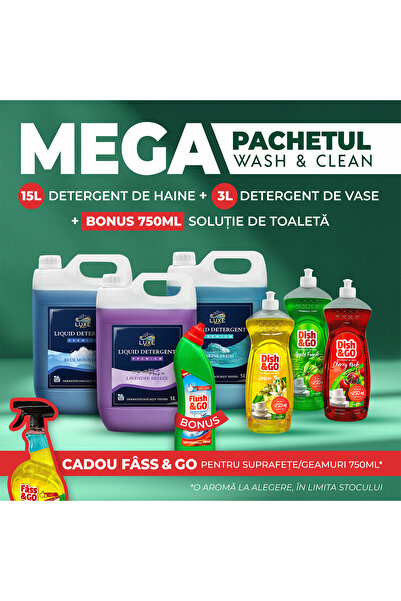 Luxe Wash MEGA Package Liquid Detergent 15L + Dishwashing Detergent 3L + Toil...