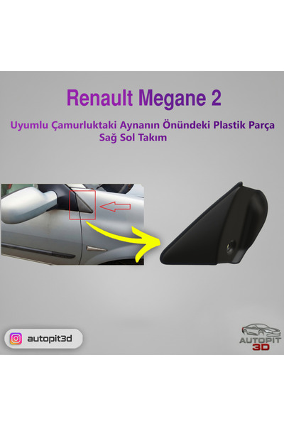 AutoPit 3D Renault Megane 2 (2003-2008) Uyumlu Çamurluk Ayna Önü Plastik Parç...