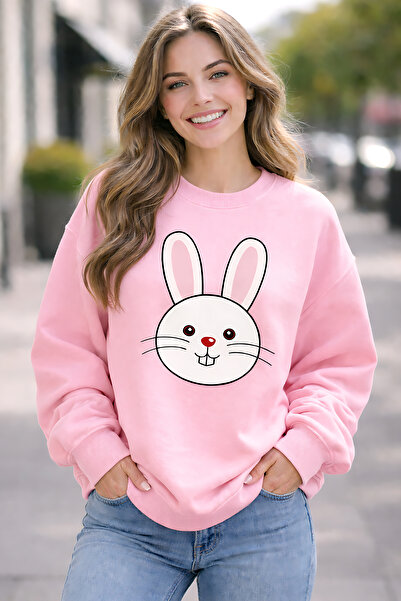 ArtYus Rabbit Face Cotton Relaxed Fit Crew Neck Unisex Sweatshirt