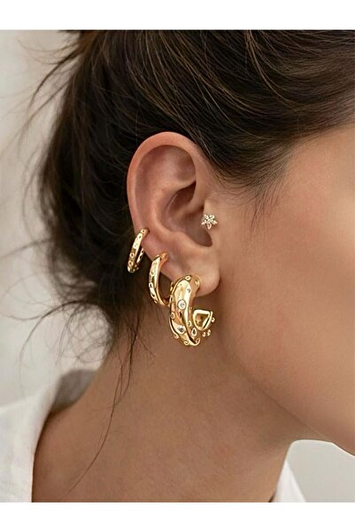Sense of Atelier Brilla Zircon Stone Thick Hoop Gold Earrings