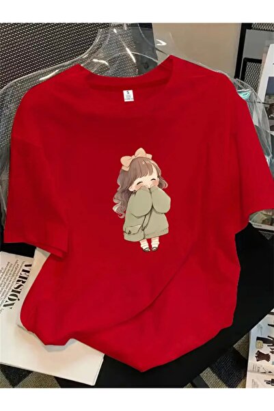 FUFLUNS Girl Printed Oversize Circular Neck T-Shirt