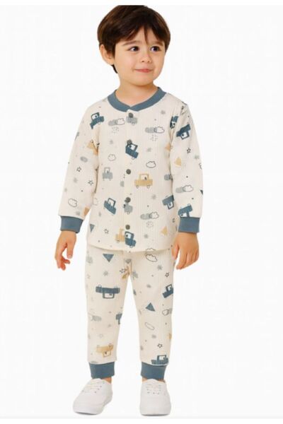 LİLORA Boy's Snap Fastener Pajama Set Cotton - Patterned, Long Sleeve