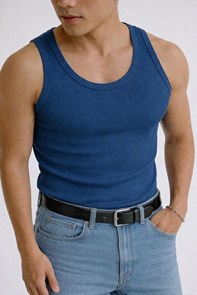 gamaro Men's Halter Neck Single Jersey Ribbed Knit Fitted Fit Athlete Stretch...