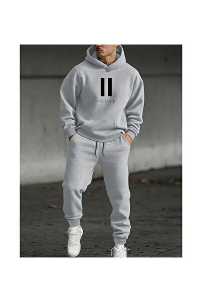 DİVİN Men's Printed in Oversized Sweatshirt - Sweatpants 2-Piece Set