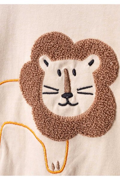 MyPrettyBaby Lion Süzene Embroidered 100% Cotton Seasonal Two-Piece Fabric Baby Boy Top and Bottom 2-Piece Set
