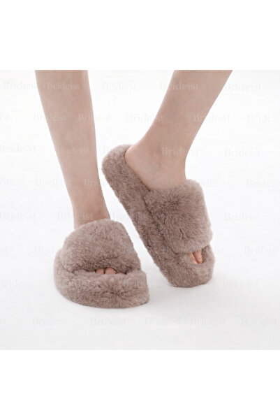 BRIDEIST WEDDING CO Brown Furry Slippers | Brown Feathered Bridal Slippers | ...