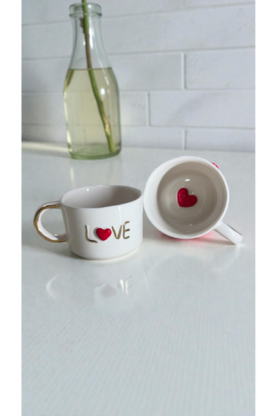 Deniz Kızı Seramik Valentine's Day Cup/ Love Is in the Bottom / Handmade Cera...