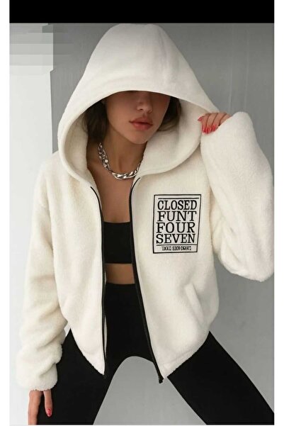 Burlu Oversized Mold Hooded White Plush Cardigan Unisex