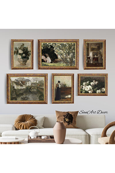 Sanart Σετ ελαιογραφίας με κορνίζα, 6 τεμάχια ζωγραφικής με κορνίζα, ρετρό ζω...