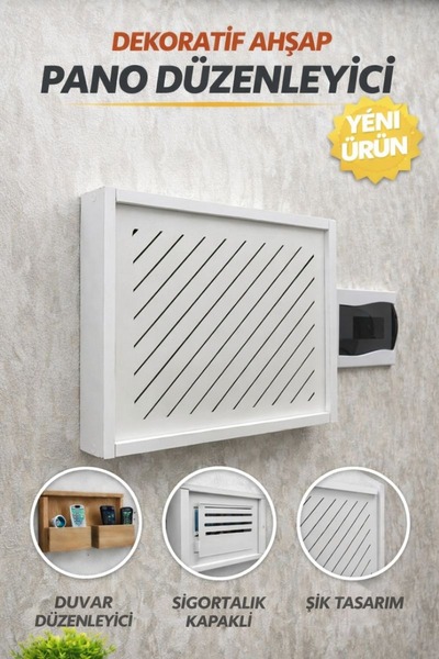 AA AHŞAP Beyaz ve Gri Ahşap Elektrik Pano Kapatıcı | Kayar Kapaklı Dekoratif ...