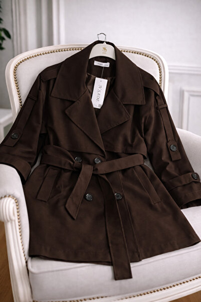 ensade Women's Lined Trench Coat Short Model – Belted Gabardine Polyester Tra...