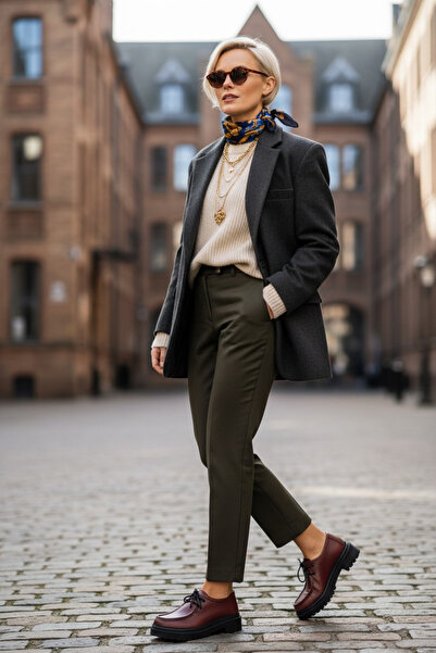 NOVEZA Genuine Leather Women's Casual Burgundy Shoes Rubber Sole Non-Slip 35-43