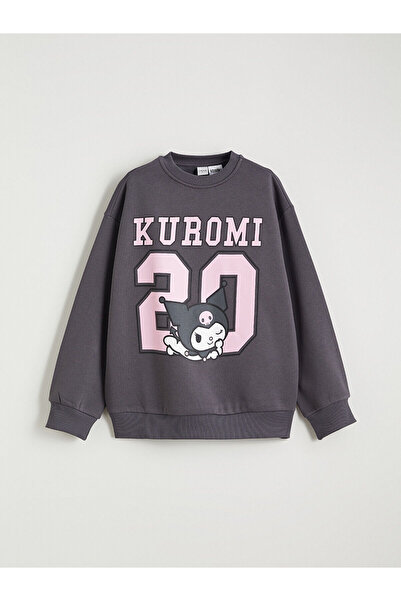 LC Waikiki Lcw Kids Gray Kuromi Printed Girls' Thick Sweatshirt W5Ml11Z4