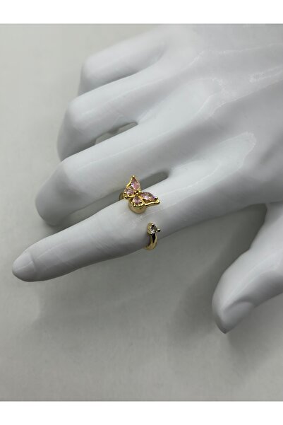 lysiaaccessory Steel Stress Ring with Rotating Butterfly Figure and Pink Zirc...