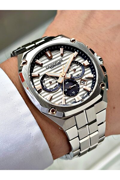 Quantum Functional Silver Color Sapphire Glass Steel Band Steel Case Men's Wr...