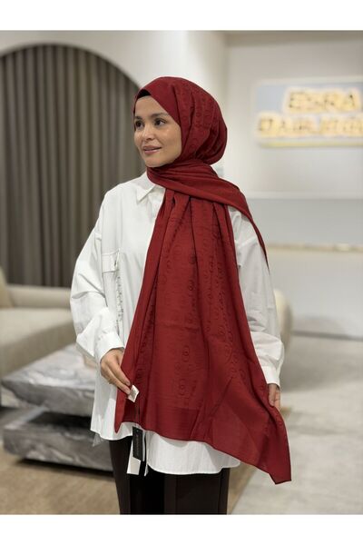 Imannoor ZİNCİR DESEN JAKAR DÜZ ŞAL BURGUNY