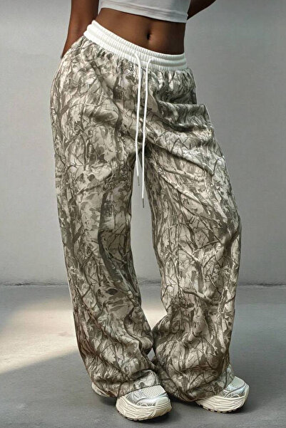 İlayda Toprak Rovax Bol Kalıp Beli Lastikli Yeşil Baskılı Oversize Esofman Altı