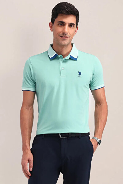 U.S. Polo Assn. Mens Green Solid Slim Fit Polo Shirt