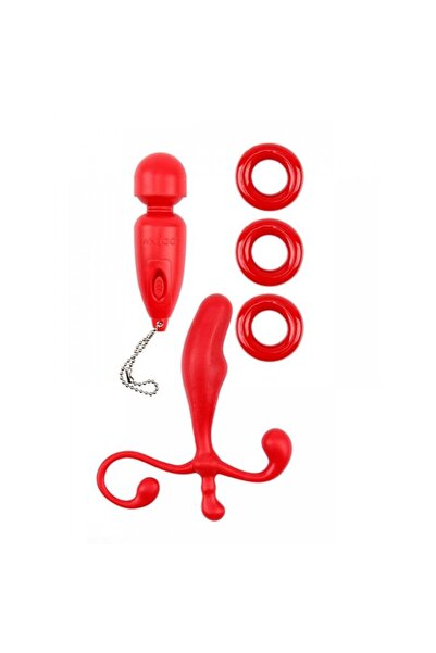 Mini Vibratör Penis Halkası Anal Tıkaç Kırmızı Fantezi Seti