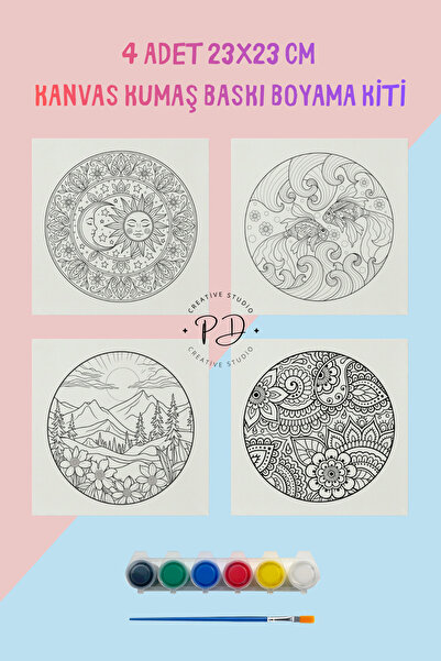 PRİNTOPİA DESİGN Yetişkinler İçin Kanvas Kumaş Boyama Kiti - 4 Adet Baskılı K...
