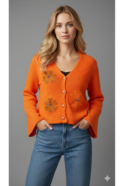 PURPLE FIRE BOUTIQUE Turuncu Desenli Hırka