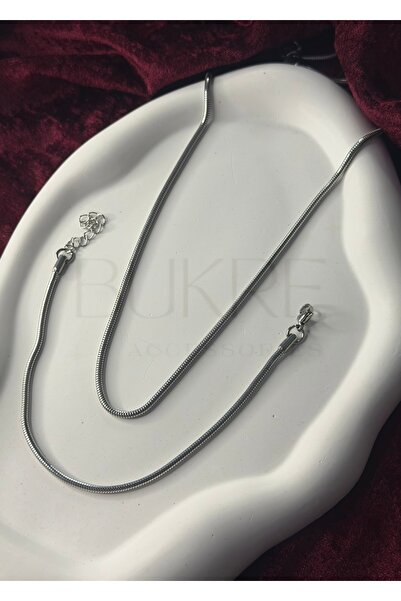 stainles steel Paslanmaz Çelik Silver İnce İtalyan Zincir Kolye ve Bileklik S...