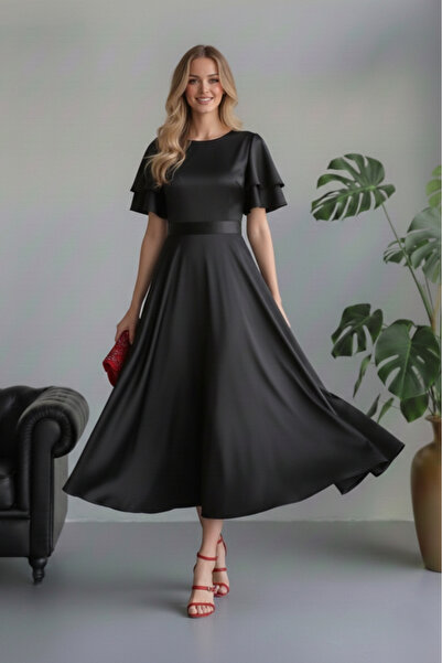 Alfudo Lisa Kadın Saten Abiye Lacıvert