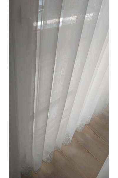 Es perde Bambu Tül Perde Etek Ucu Güpürlü Zarif Model (Ütü İstemez Kumaş)