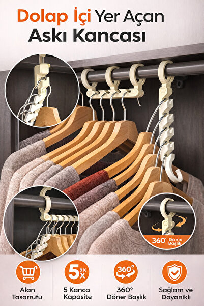 edoy Dolap İçi Yer Açan Askı Kancası | 5 Askı Kapasiteli | 360° Döner Başlık ...