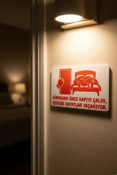 N NOXXO Esprili Yatak Odası Kapı Yazısı: ’’Girmeden Önce Kapıyı Çalın’’ 3D Ba...