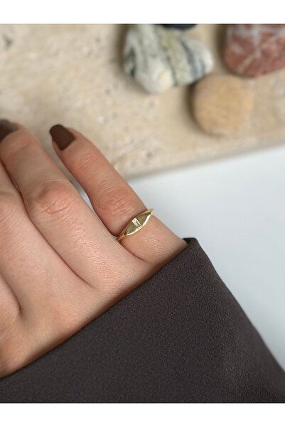 EFLAL Accessories GOLD TAŞLI MEKİK TASARIM SERÇE PARMAK YÜZÜK