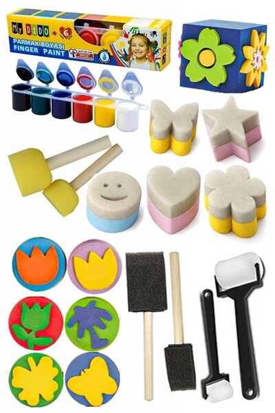 Artlantis Parmak Boya Seti Mydido Ponpon Sünger Tampon Fırça Küp Eva Baskı Se...