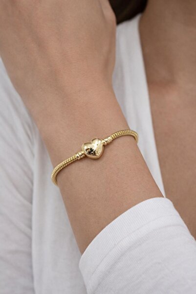 Ronasia Kadın Altın Kaplama Bombeli Kalp Figürlü Yılan Zincir Bileklik - Char...