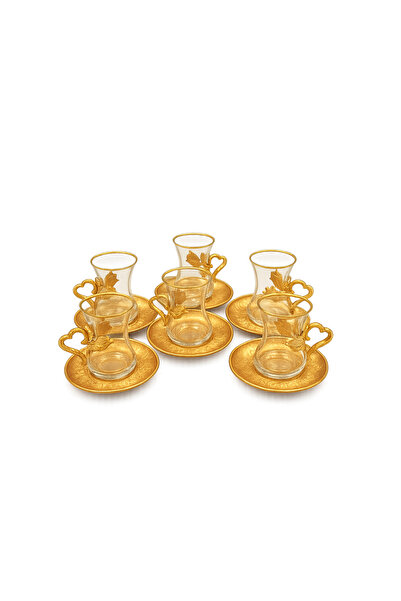 Generic Turkish Tea Set for 6 People – Glass Cups with Gold-Colored Holders &...