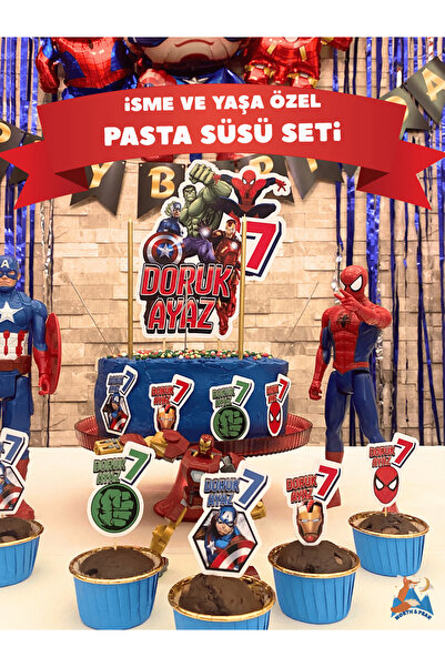 North And Peak Marvel Avengers Temalı Kişiye Özel İsimli ve Yaşlı Cupcake Kür...