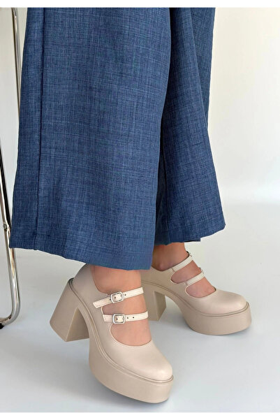 Ethab Ticaret Jarlo Beige Leather Wedge Heel Shoes