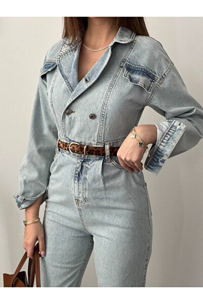MODAGK Denim Jumpsuit with Collar Detail