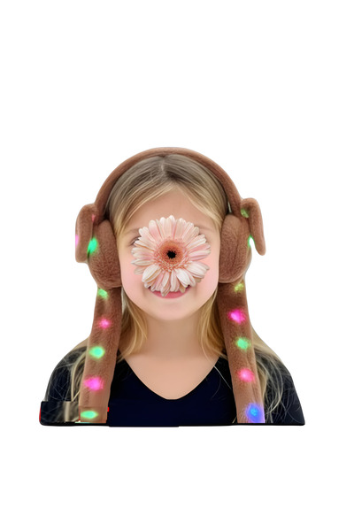 efmues Işıklı tavşanlı kulaklık kahve renk peluş tavşanlı kulaklık