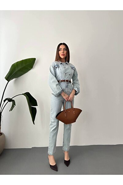 MODAGK Denim Jumpsuit with Collar Detail