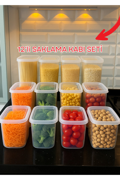 BEKAZE 12-Piece Set of 24 Rectangular Food Storage Containers 1.4 / 2.2 / 3.3 L