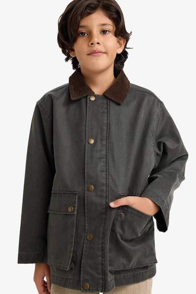 DeFacto Boy's Water Repellent Polo Collar Coat F7191A826Sp