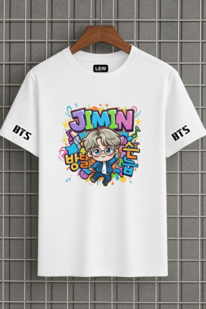 lovver Tricou cu mâneci din bumbac imprimat premium, cu design Jimin, BTS Group