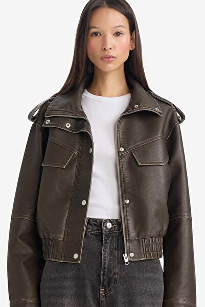 DeFacto Relax Fit Faux Leather Coat G0667Ax26Sp