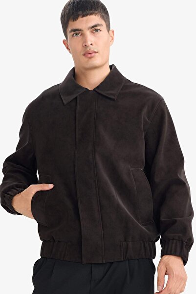 DeFacto Relax Fit Lined Zippered Suede Coat F7765Ax26Sp